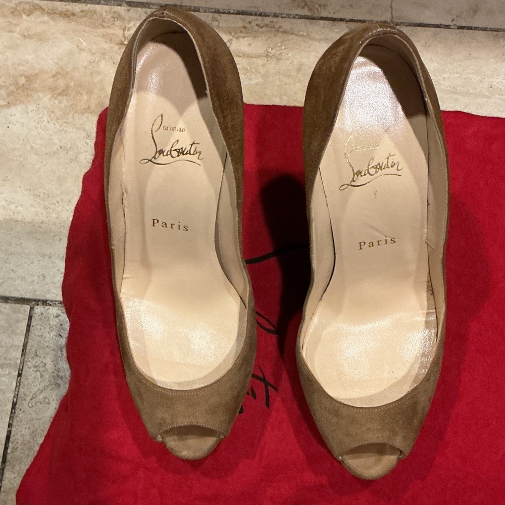 Christian Louboutin Tan Peep Toe Heels